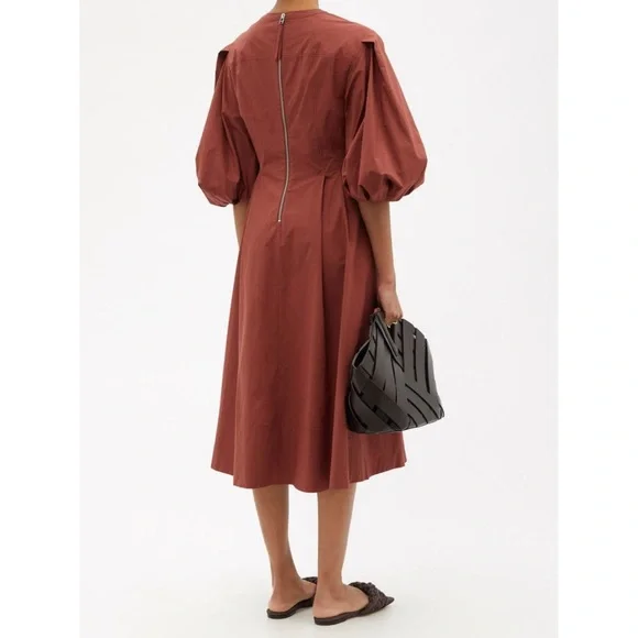 Another Tomorrow Organic Cotton Poplin Puff Sleeve Midi Dress Made in Italy 36 - Picture 4 of 10